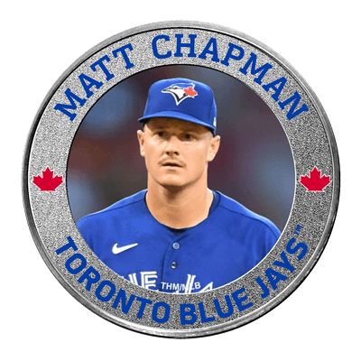 A picture of a 1 oz Toronto Blue Jays Silver Colorized Round- Matt Chapman